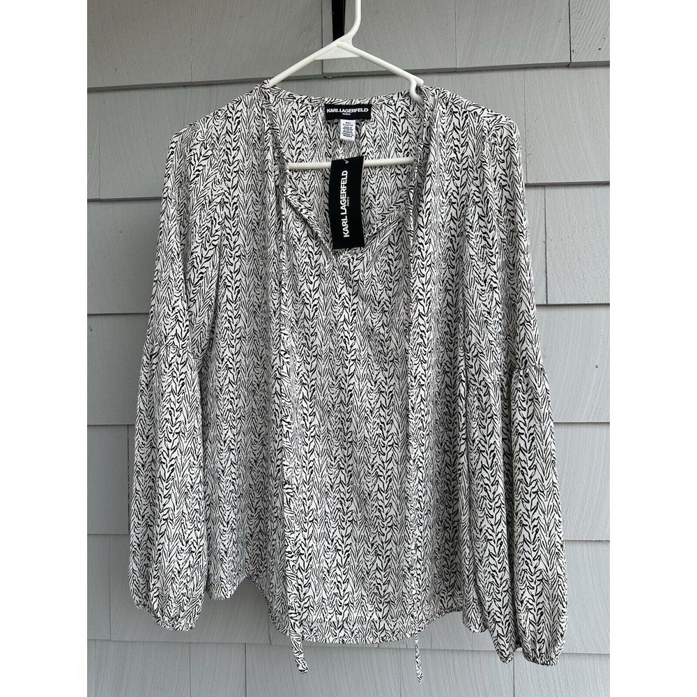 Karl Lagerfeld Paris Lightweight‎ Flowy Black and White Top Blouse Size XS